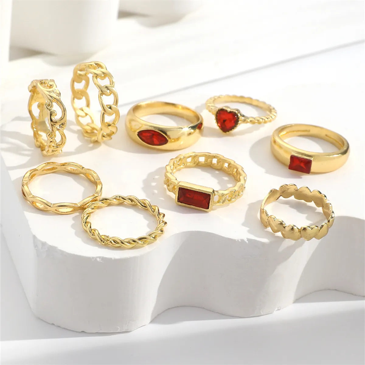 Simple Style Heart Shape Alloy Inlay Rhinestones Women'S Open Rings