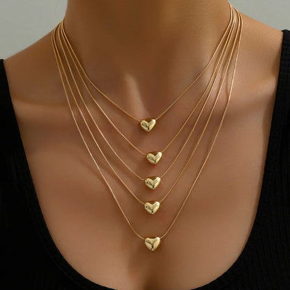 Simple Style Heart Shape Alloy Layered Plating Gold Plated Women'S Layered Necklaces