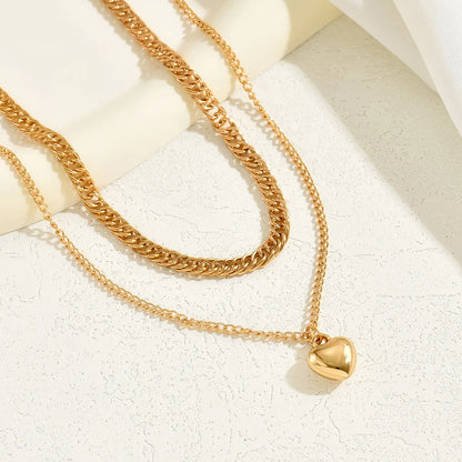 Simple Style Heart Shape Alloy Layered Plating Gold Plated Women'S Layered Necklaces