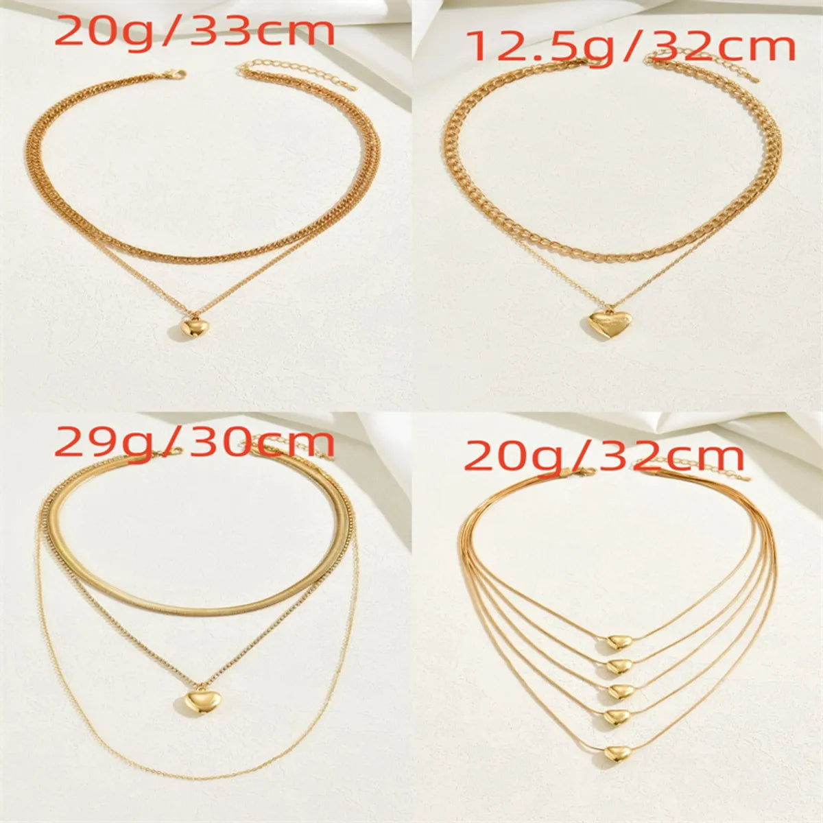 Simple Style Heart Shape Alloy Layered Plating Gold Plated Women'S Layered Necklaces