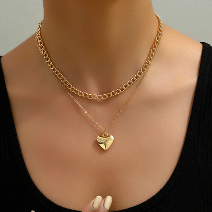 Simple Style Heart Shape Alloy Layered Plating Gold Plated Women'S Layered Necklaces