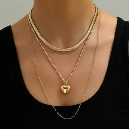 Simple Style Heart Shape Alloy Layered Plating Gold Plated Women'S Layered Necklaces