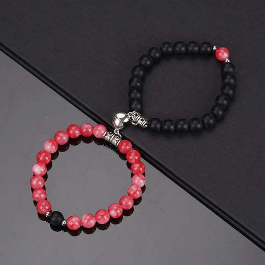 Simple Style Heart Shape Alloy Natural Stone Beaded Stoving Varnish Bracelets 2 Pieces