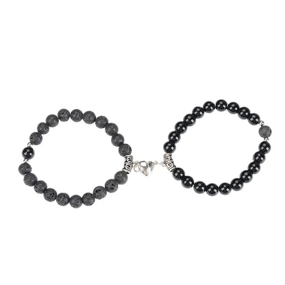 Simple Style Heart Shape Alloy Natural Stone Beaded Stoving Varnish Bracelets 2 Pieces