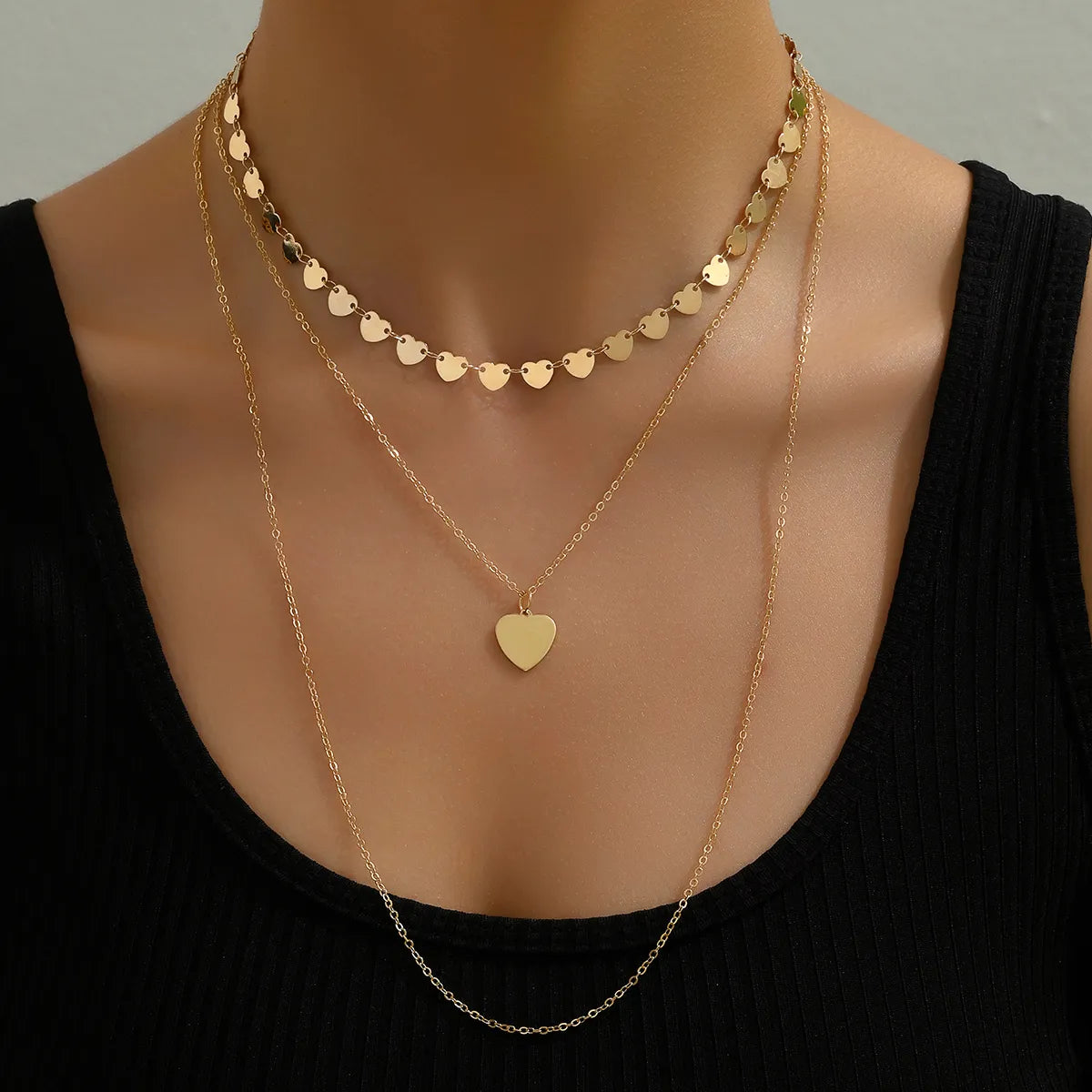 Simple Style Heart Shape Alloy Plating Gold Plated Women's Layered Necklaces