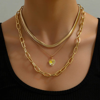 Simple Style Heart Shape Alloy Plating Gold Plated Women's Layered Necklaces