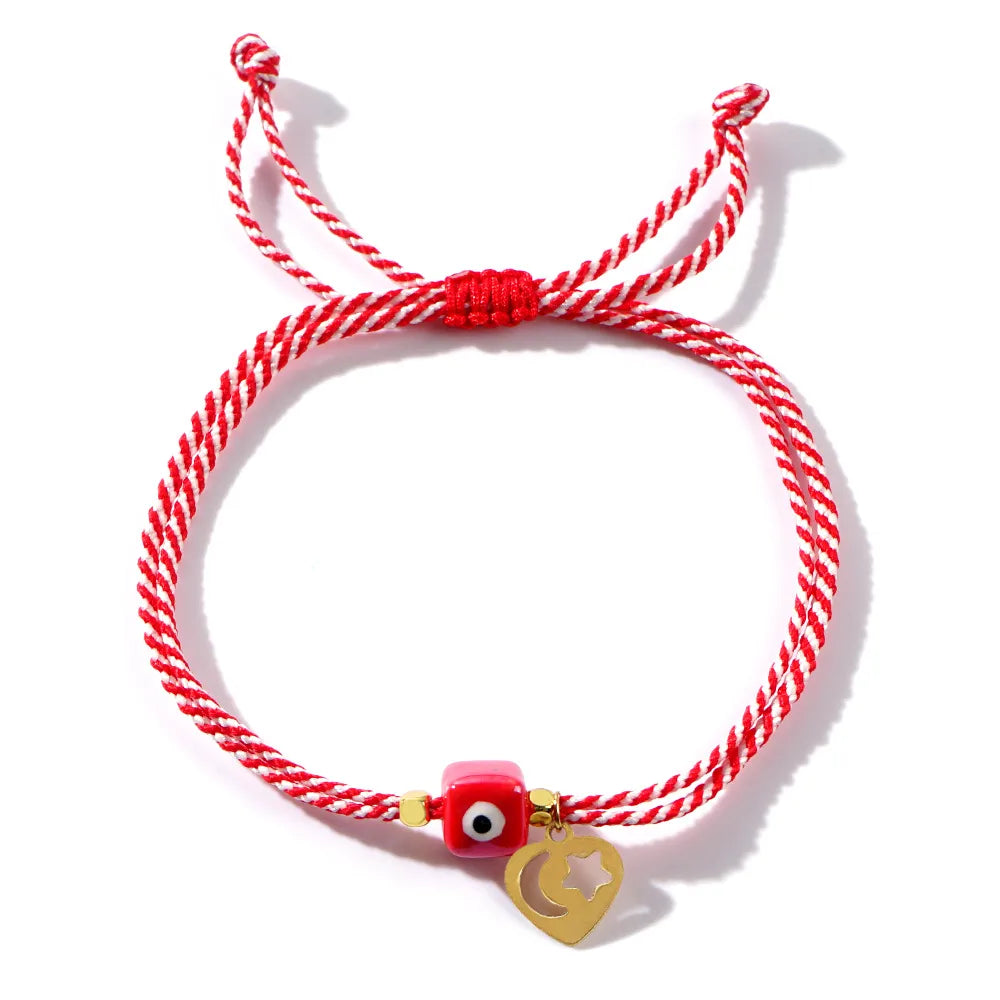 Simple Style Heart Shape Alloy Polyester Glass Handmade Women'S Drawstring Bracelets