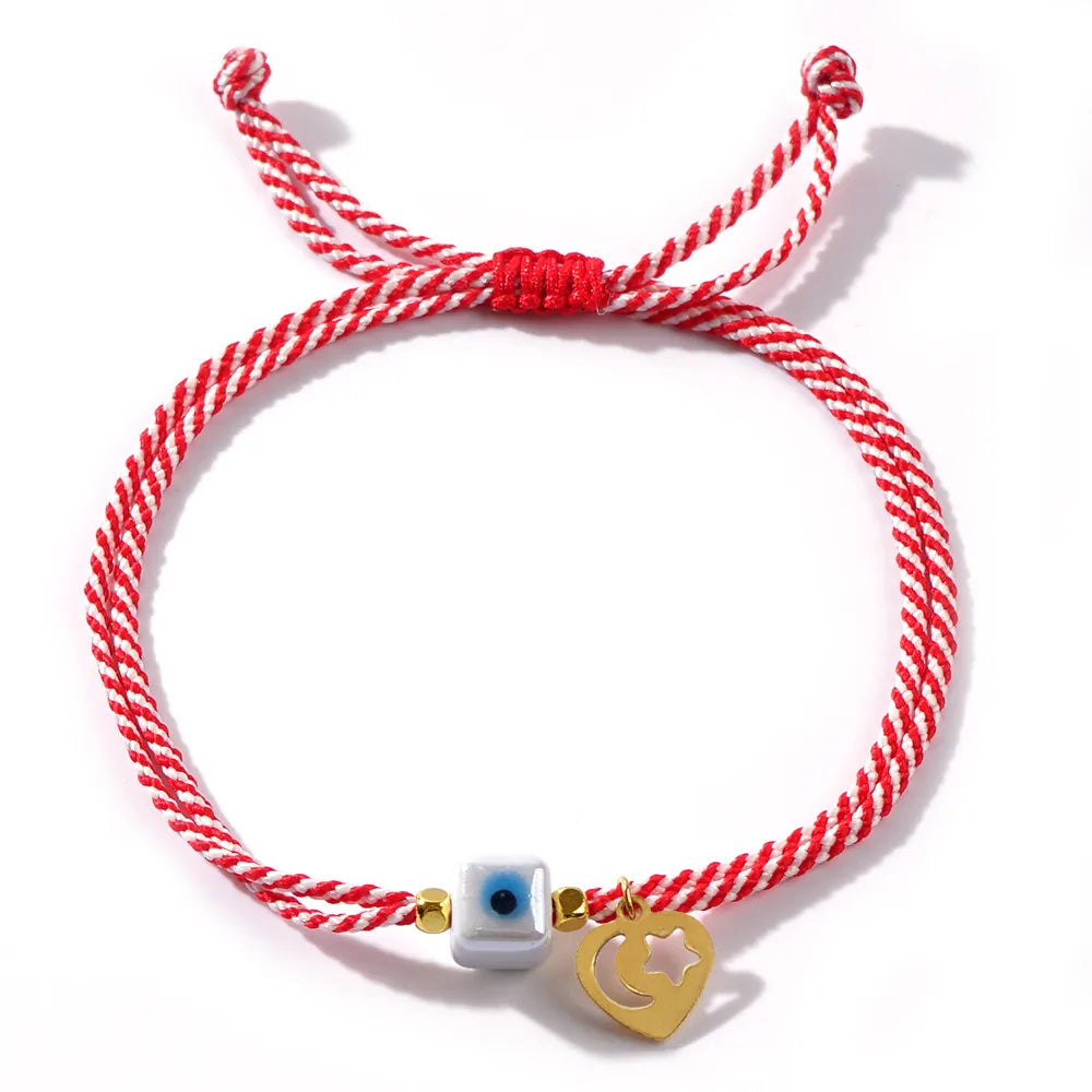 Simple Style Heart Shape Alloy Polyester Glass Handmade Women'S Drawstring Bracelets