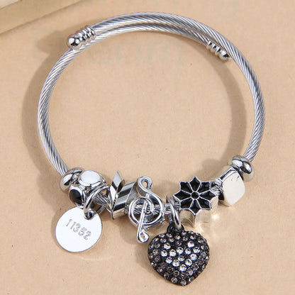 Simple Style Heart Shape Alloy Steel Inlay Zircon Women'S Bangle