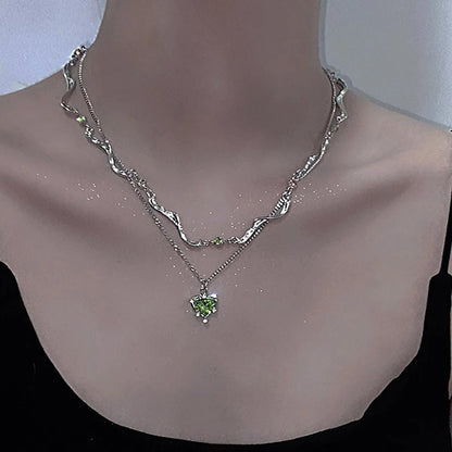 Simple Style Heart Shape Alloy Titanium Steel Artificial Rhinestones Women's Double Layer Necklaces