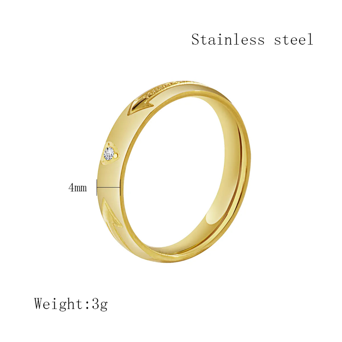 Simple Style Heart Shape Arrow Stainless Steel Polishing Plating Inlay Zircon 18k Gold Plated Rings