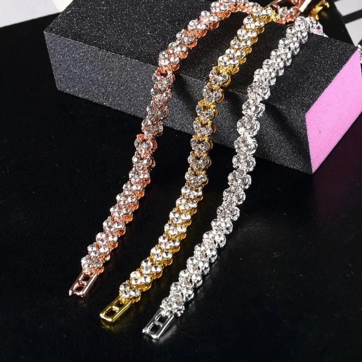 Simple Style Heart Shape Artificial Crystal Alloy Wholesale Bracelets