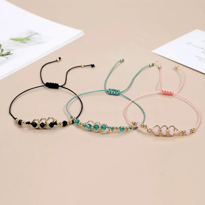 Simple Style Heart Shape Beaded Alloy Rope Knitting Women's Bracelets