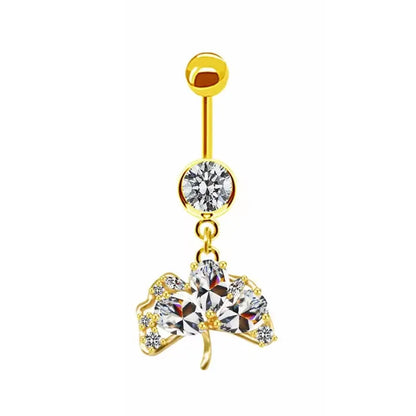 Simple Style Heart Shape Butterfly Bow Knot Stainless Steel Alloy Copper Plating Inlay Rhinestones Zircon White Gold Plated Gold Plated Belly Ring