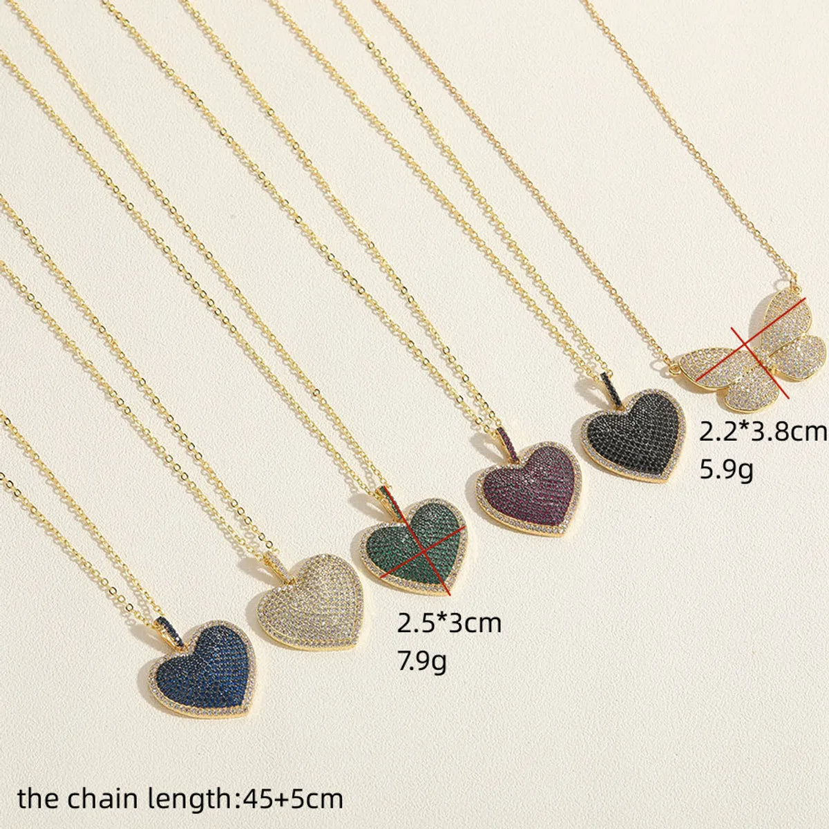 Simple Style Heart Shape Butterfly Copper Plating Inlay Zircon 14k Gold Plated Pendant Necklace