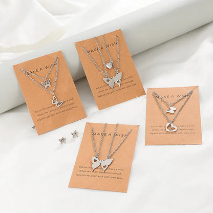 Simple Style Heart Shape Butterfly Stainless Steel Necklace Hollow Out Stainless Steel Necklaces