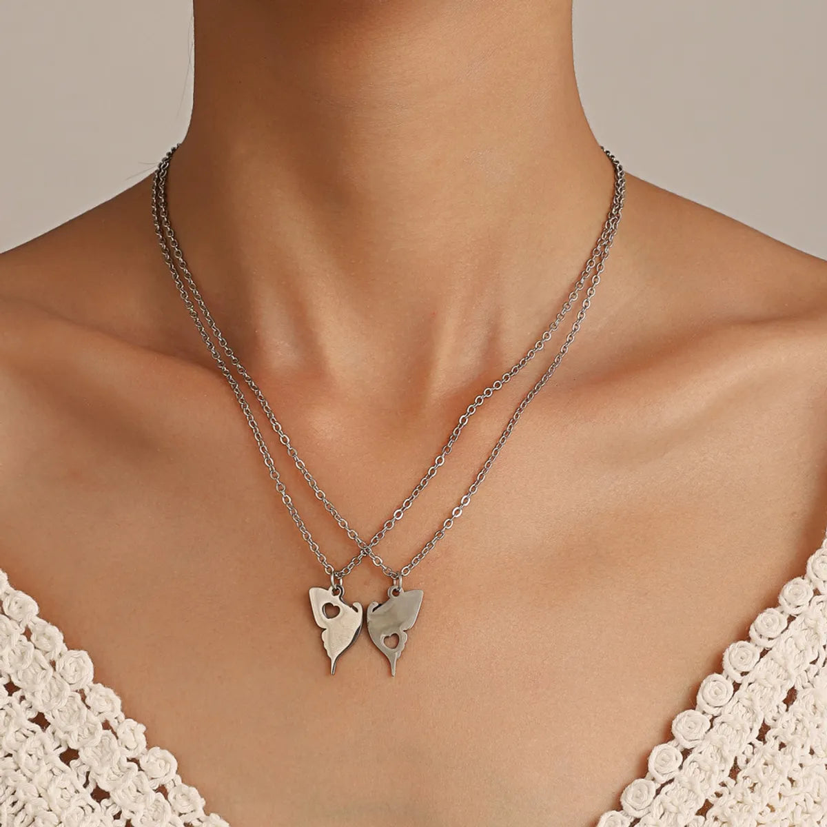 Simple Style Heart Shape Butterfly Stainless Steel Necklace Hollow Out Stainless Steel Necklaces