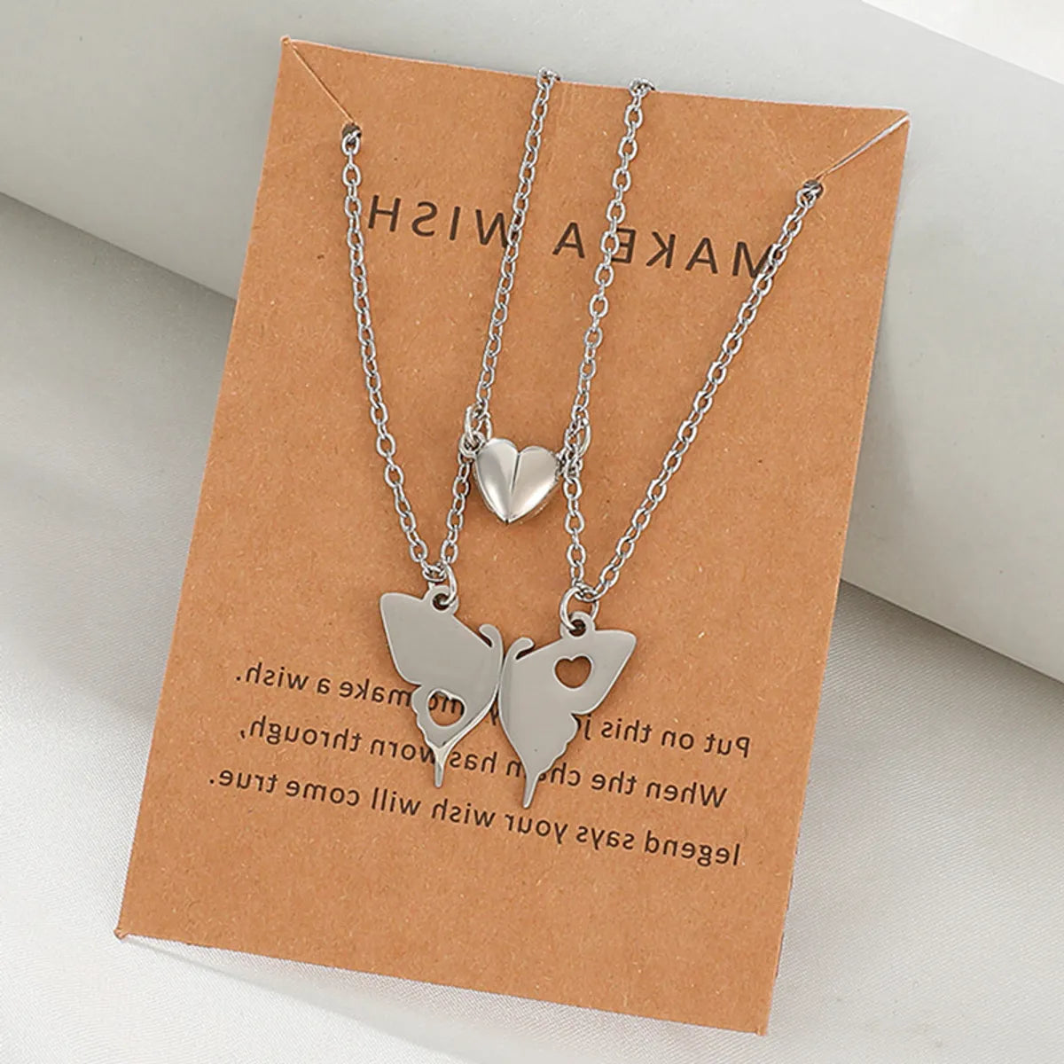 Simple Style Heart Shape Butterfly Stainless Steel Necklace Hollow Out Stainless Steel Necklaces