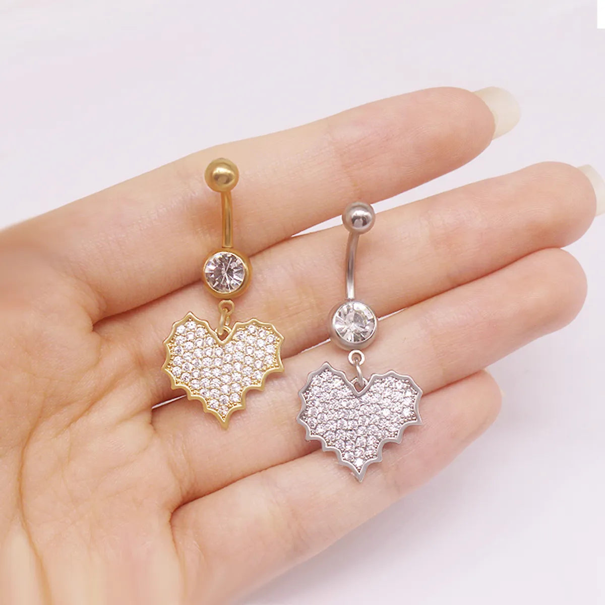 Simple Style Heart Shape Cat Butterfly Stainless Steel Sequin Copper White Gold Plated Gold Plated Rhinestones Zircon Belly Ring In Bulk