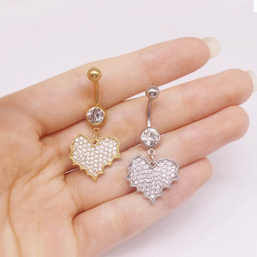 Simple Style Heart Shape Cat Butterfly Stainless Steel Sequin Copper White Gold Plated Gold Plated Rhinestones Zircon Belly Ring In Bulk