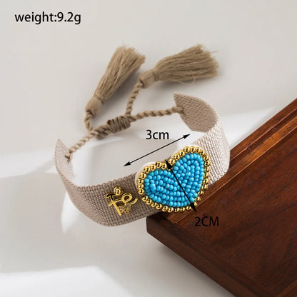 Simple Style Heart Shape Cloth Glass Copper Beaded Knitting Valentine'S Day Women'S Wristband