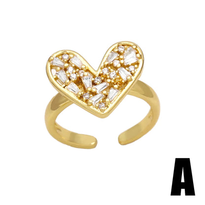 Simple Style Heart Shape Copper 18k Gold Plated Rings In Bulk