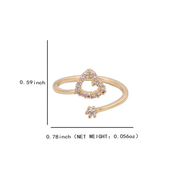 Simple Style Heart Shape Copper 18k Gold Plated Silver Plated Zircon Adjustable Ring In Bulk