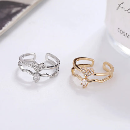 Simple Style Heart Shape Copper 18k Gold Plated Silver Plated Zircon Adjustable Ring In Bulk