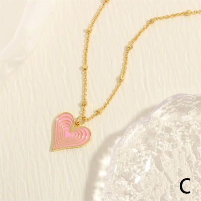 Simple Style Heart Shape Copper Enamel Plating 18k Gold Plated Pendant Necklace