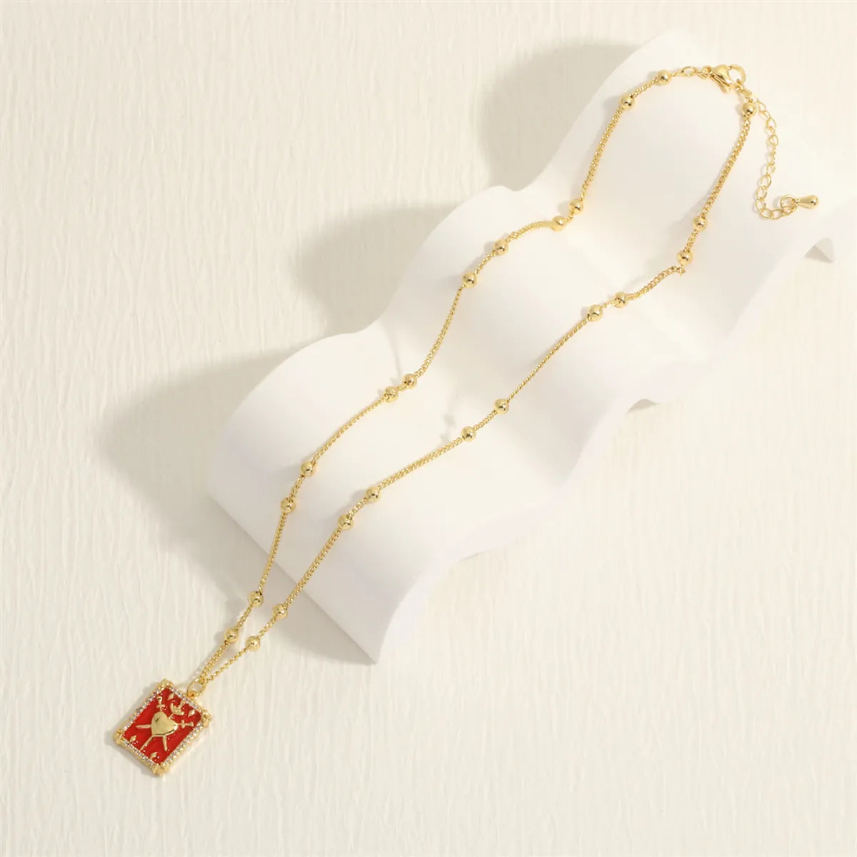 Simple Style Heart Shape Copper Enamel Plating Inlay Zircon 18k Gold Plated Pendant Necklace