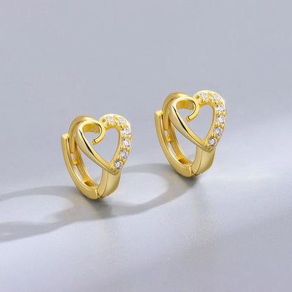 Simple Style Heart Shape Copper Inlay Artificial Diamond Hoop Earrings 1 Pair