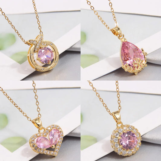 Simple Style Heart Shape Copper Inlay Zircon Pendant Necklace