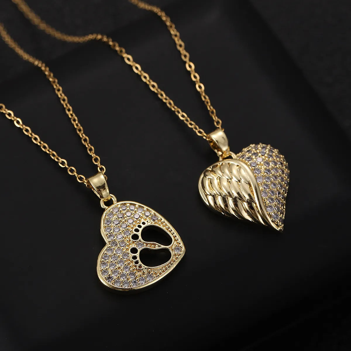 Simple Style Heart Shape Copper Inlay Zircon Pendant Necklace