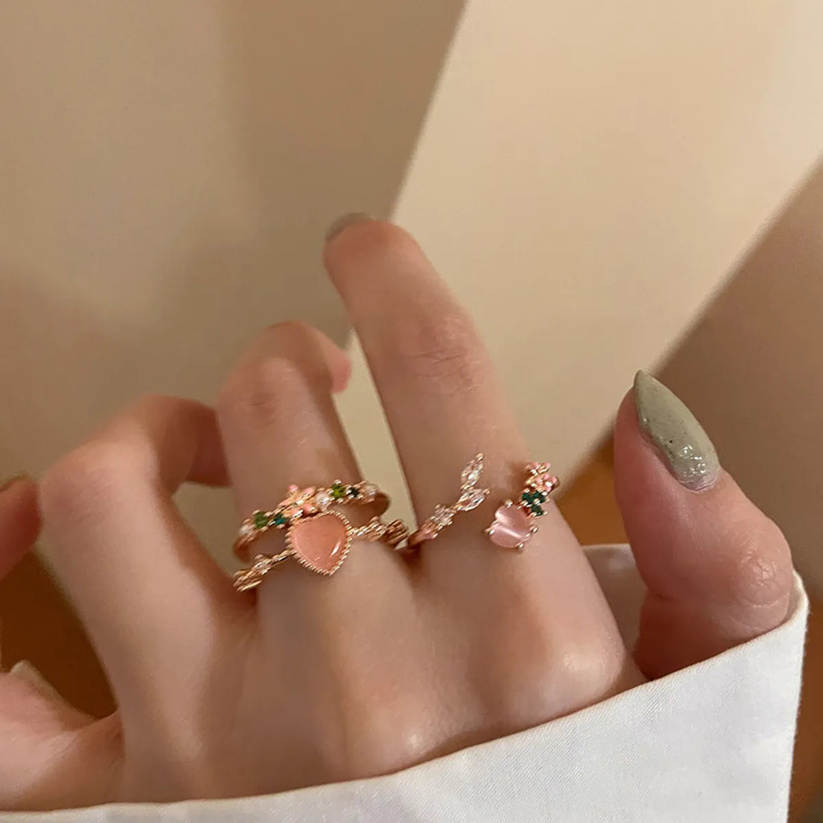 Simple Style Heart Shape Copper Inlay Zircon Rings