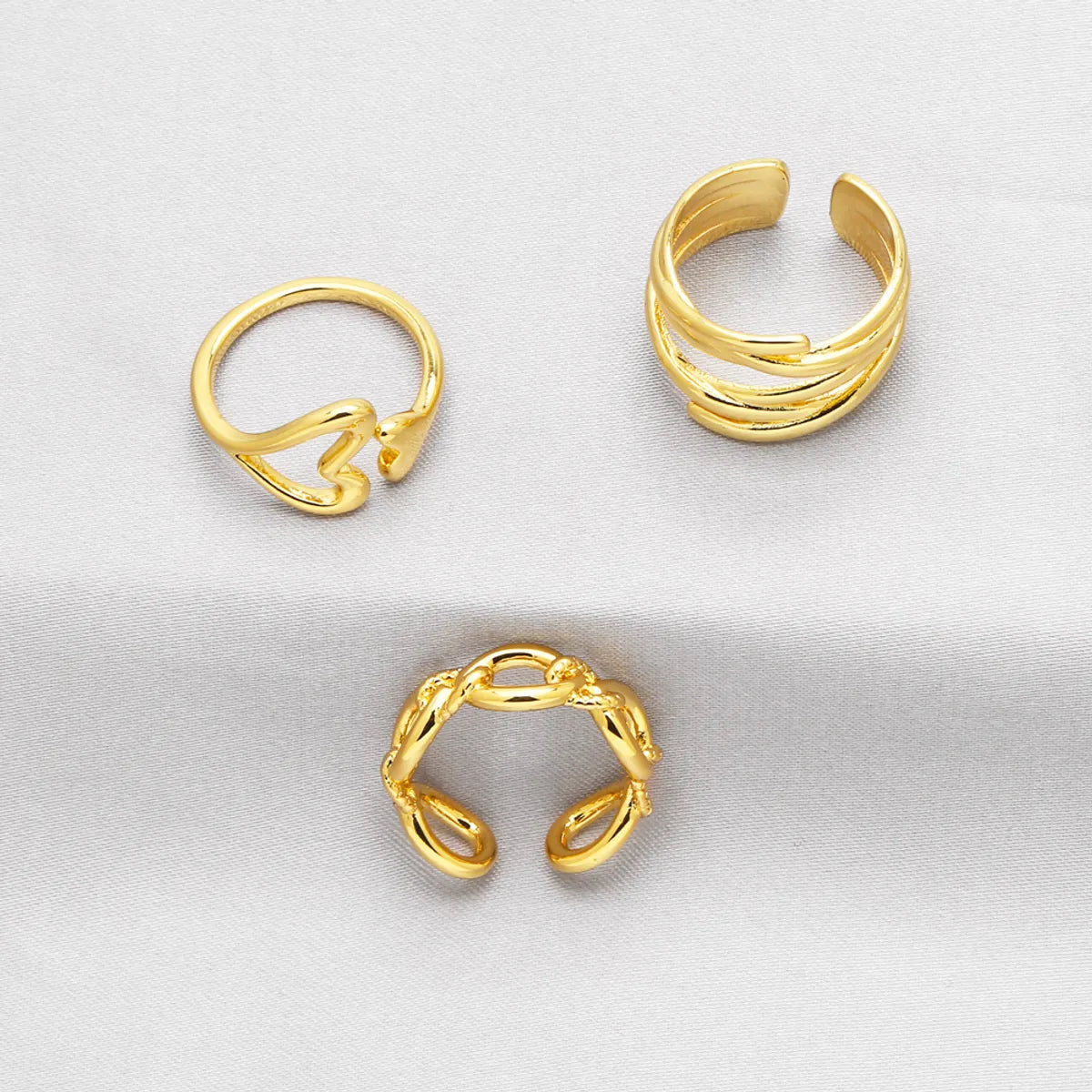 Simple Style Heart Shape Copper Plating 18k Gold Plated Open Rings