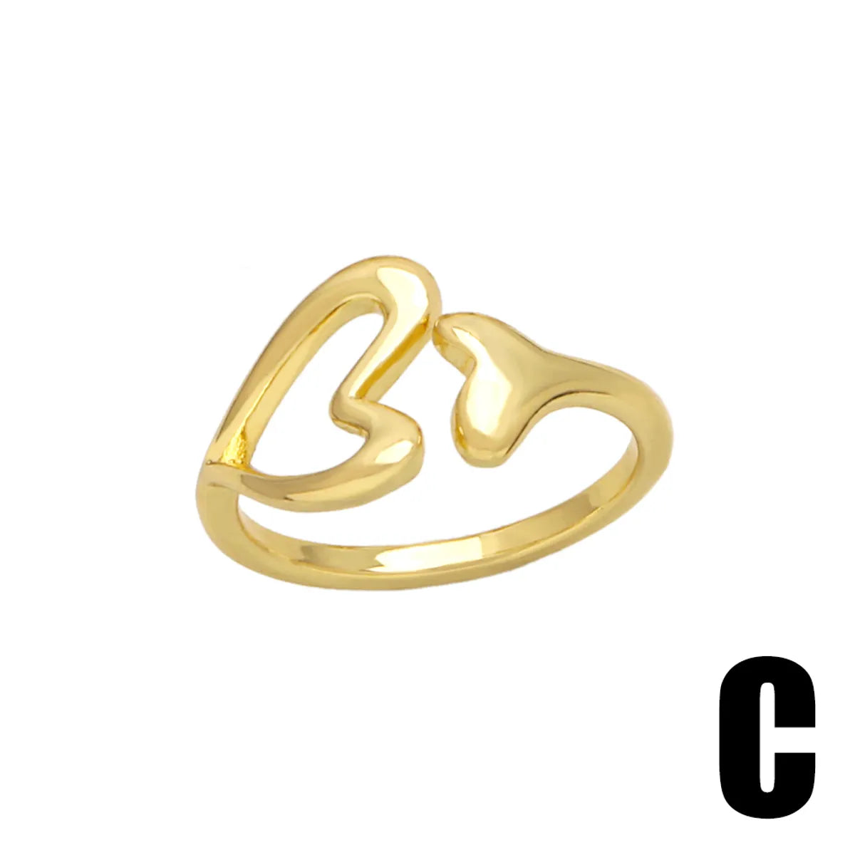 Simple Style Heart Shape Copper Plating 18k Gold Plated Open Rings