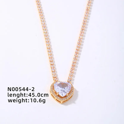 Wholesale Simple Style Heart Shape Copper Plating Chain Inlay Gold Plated Zircon Necklace