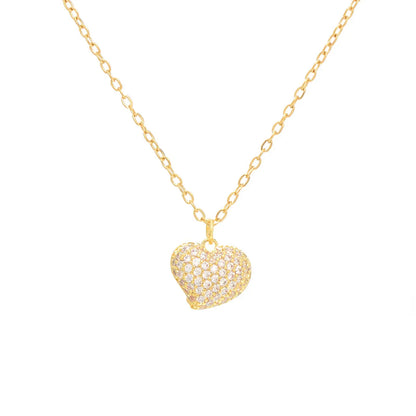 Simple Style Heart Shape Copper Plating Inlay Rhinestones Gold Plated Necklace