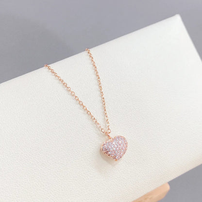 Simple Style Heart Shape Copper Plating Inlay Rhinestones Gold Plated Necklace