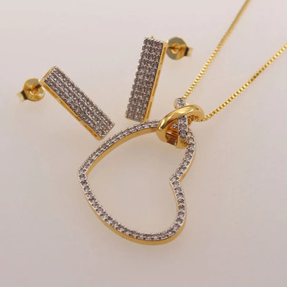 Simple Style Heart Shape Copper Plating Inlay Zircon Gold Plated Jewelry Set