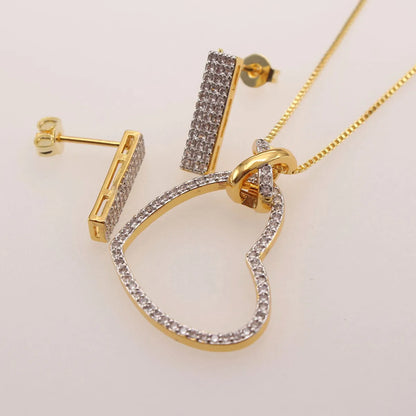 Simple Style Heart Shape Copper Plating Inlay Zircon Gold Plated Jewelry Set