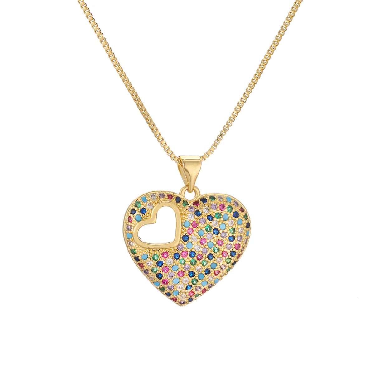 Simple Style Heart Shape Copper Plating Inlay Zircon Gold Plated Pendant Necklace