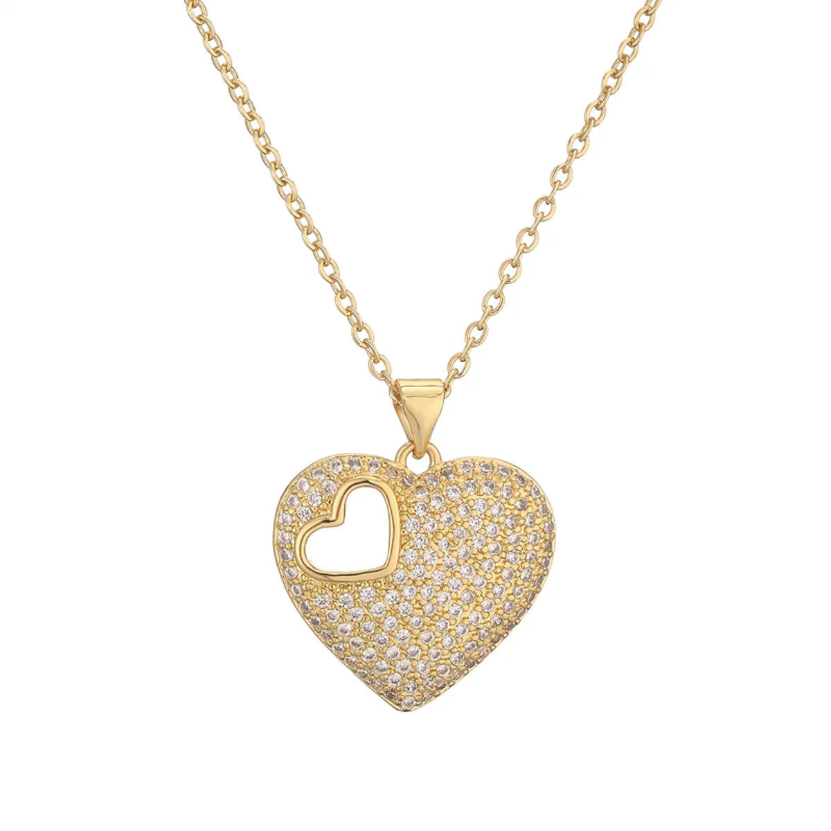 Simple Style Heart Shape Copper Plating Inlay Zircon Gold Plated Pendant Necklace