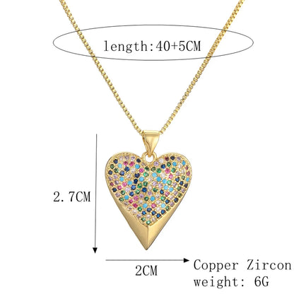 Simple Style Heart Shape Copper Plating Inlay Zircon Gold Plated Pendant Necklace