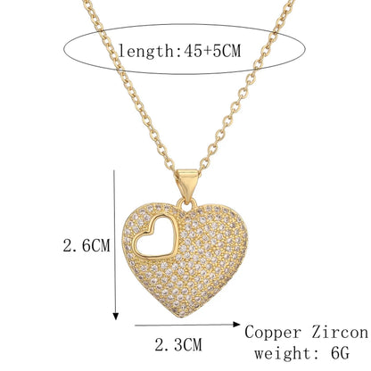 Simple Style Heart Shape Copper Plating Inlay Zircon Gold Plated Pendant Necklace