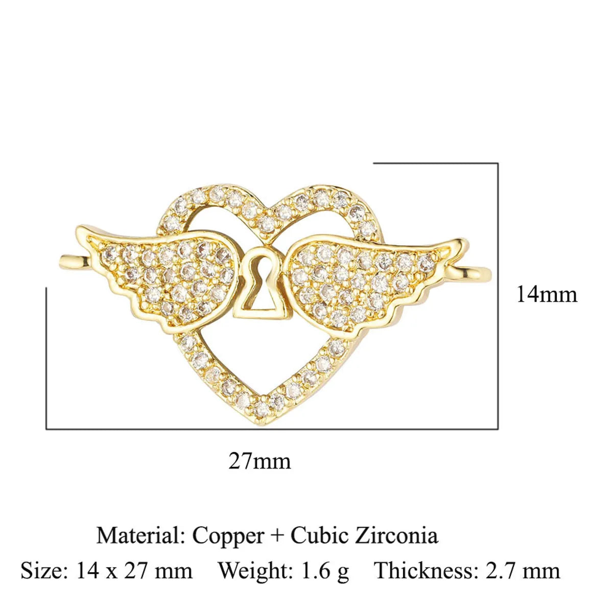 1 Piece Copper Zircon 18K Gold Plated Heart Shape