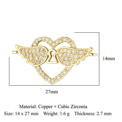 1 Piece Copper Zircon 18K Gold Plated Heart Shape