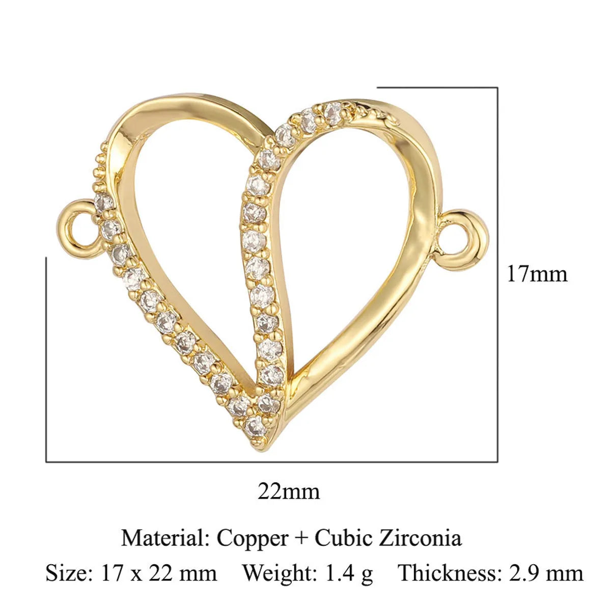 1 Piece Copper Zircon 18K Gold Plated Heart Shape