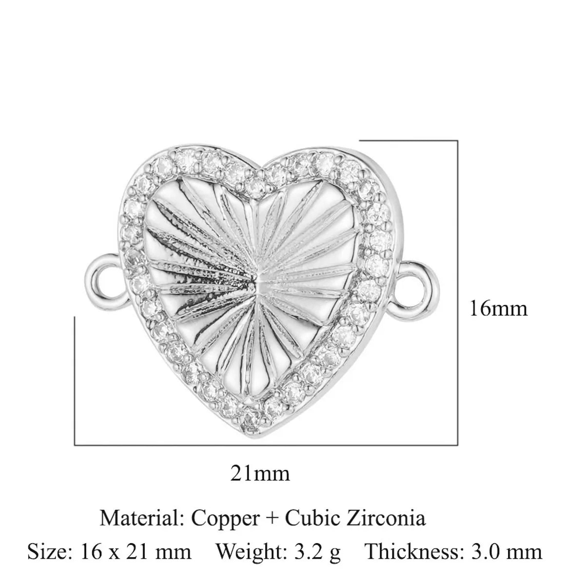 1 Piece Copper Zircon 18K Gold Plated Heart Shape