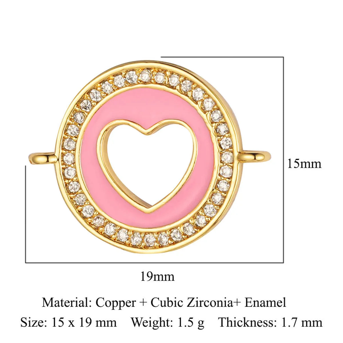 1 Piece Copper Zircon 18K Gold Plated Heart Shape